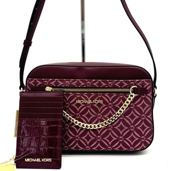 Michael Kors Large EW Crossbody Bag & Travel TZ Card Case Wallet Ox Blood Multi - Picture 1 of 15